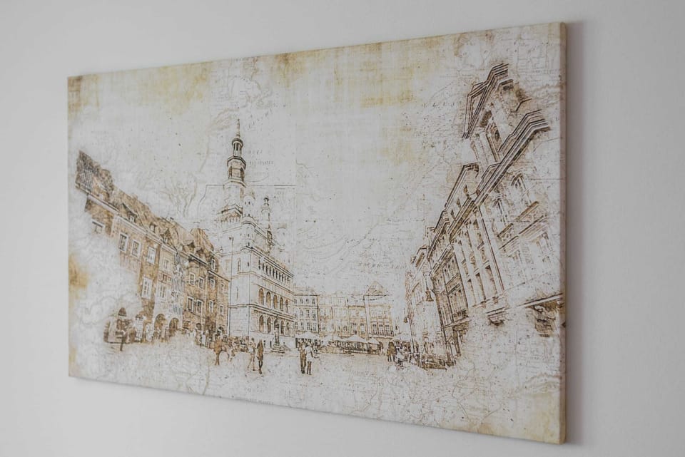 An artistic map-style wall decor, adding character to the interior.
