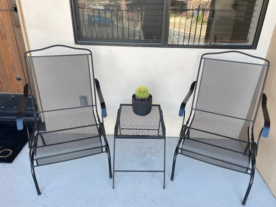 Vintage patio furniture to sit and gaze at the mountains when the nights cool off.