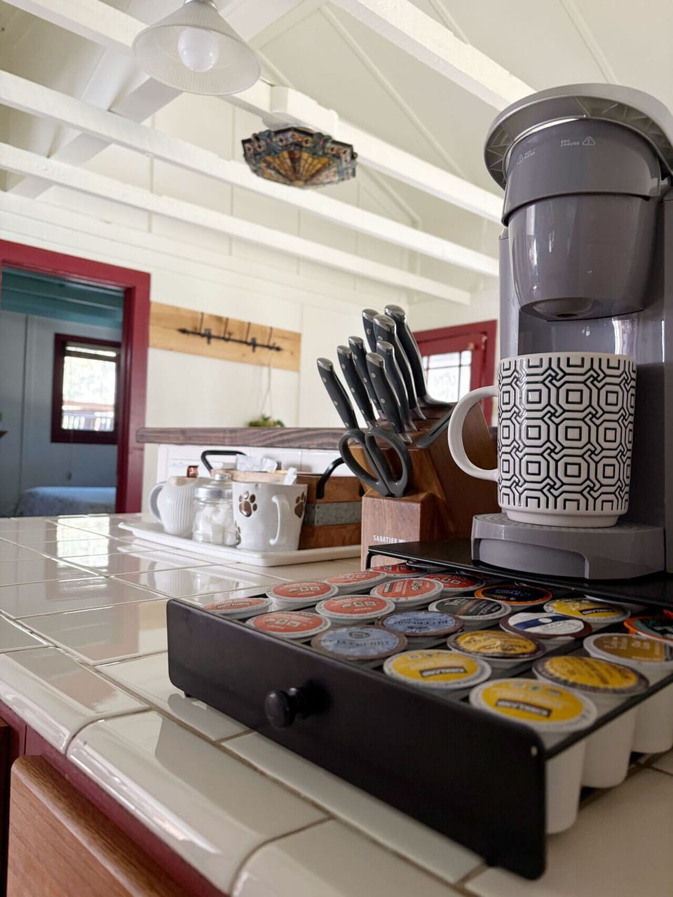 Cozy kitchen countertop with Keurig coffee maker