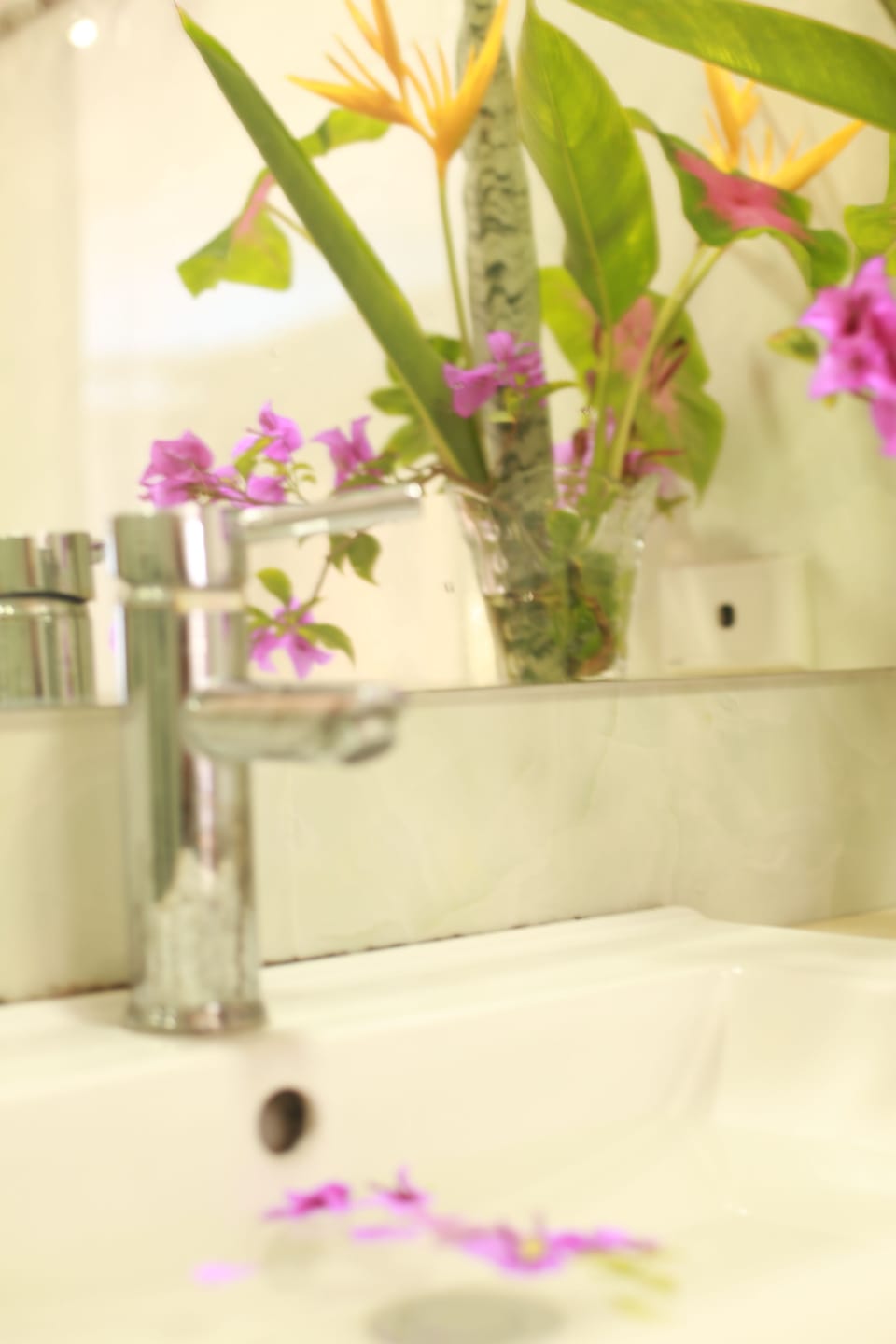 Shower, rainfall showerhead, free toiletries, hair dryer