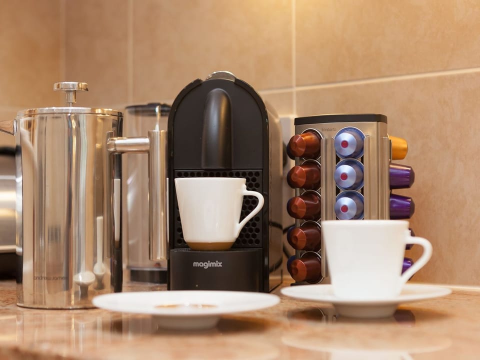 Fridge, dishwasher, cookware/dishes/utensils
