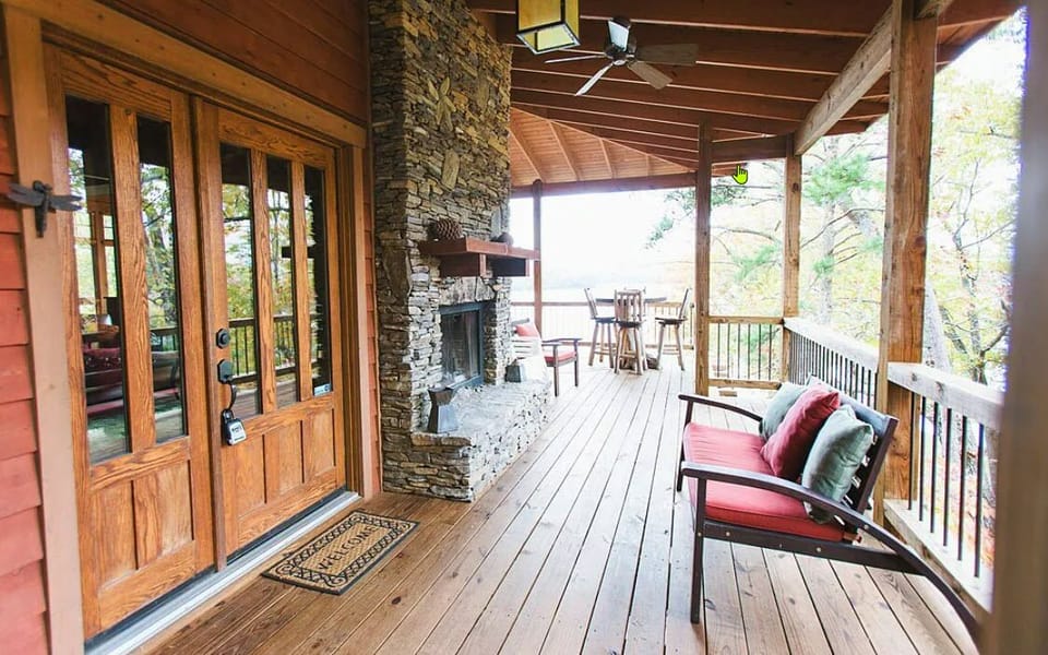 Front entrance and outdoor fireplace
