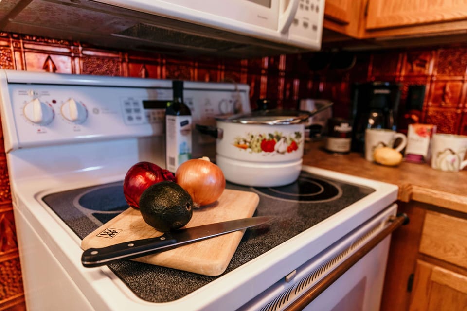 Get inspired to cook in the fully equipped kitchen.