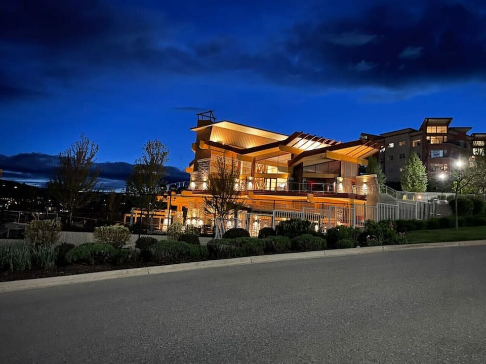 Amenities building by night