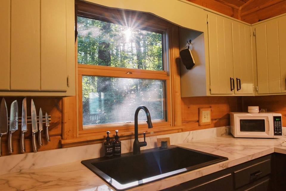Kitchen window with forrest views.