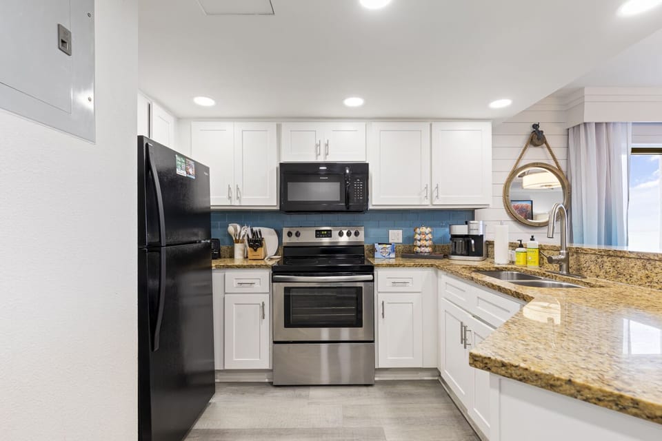 Grab a quick snack or a cook a whole meal in the fully stocked kitchen