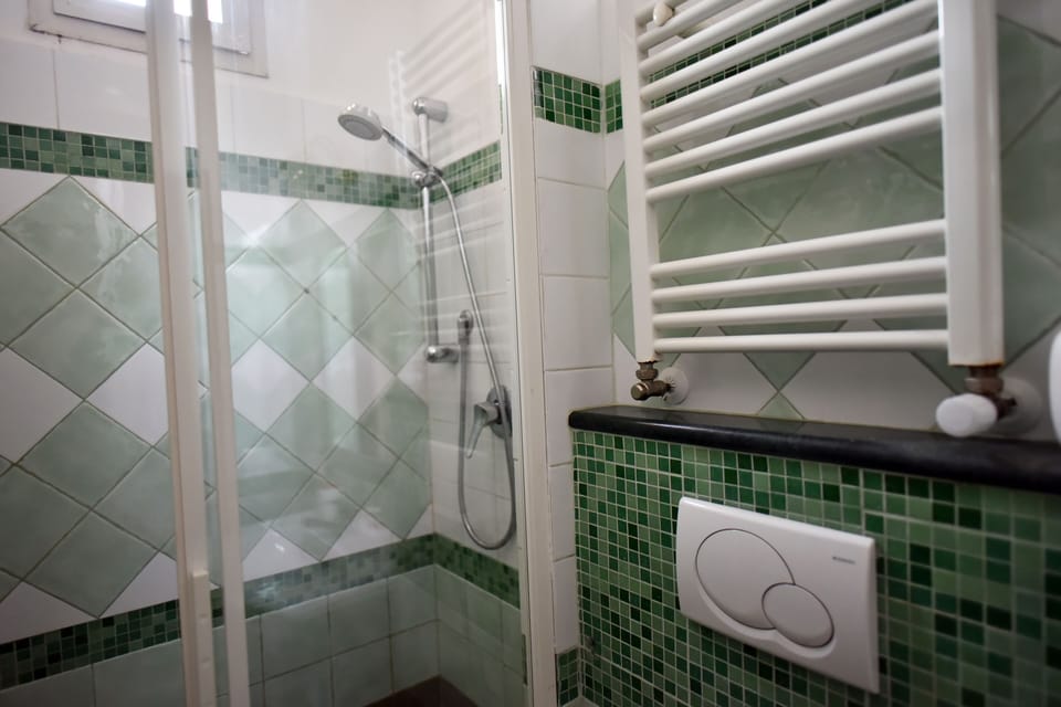 Classic Apartment | Bathroom | Shower, hair dryer, bidet, towels