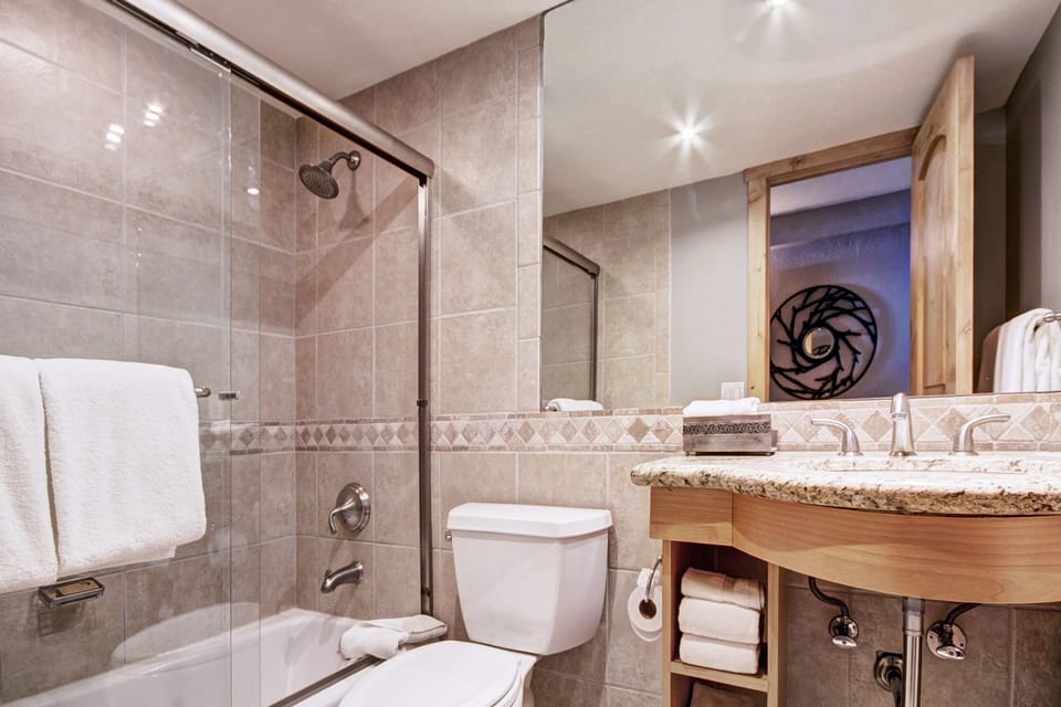 Get ready for the day in the modern bathroom.