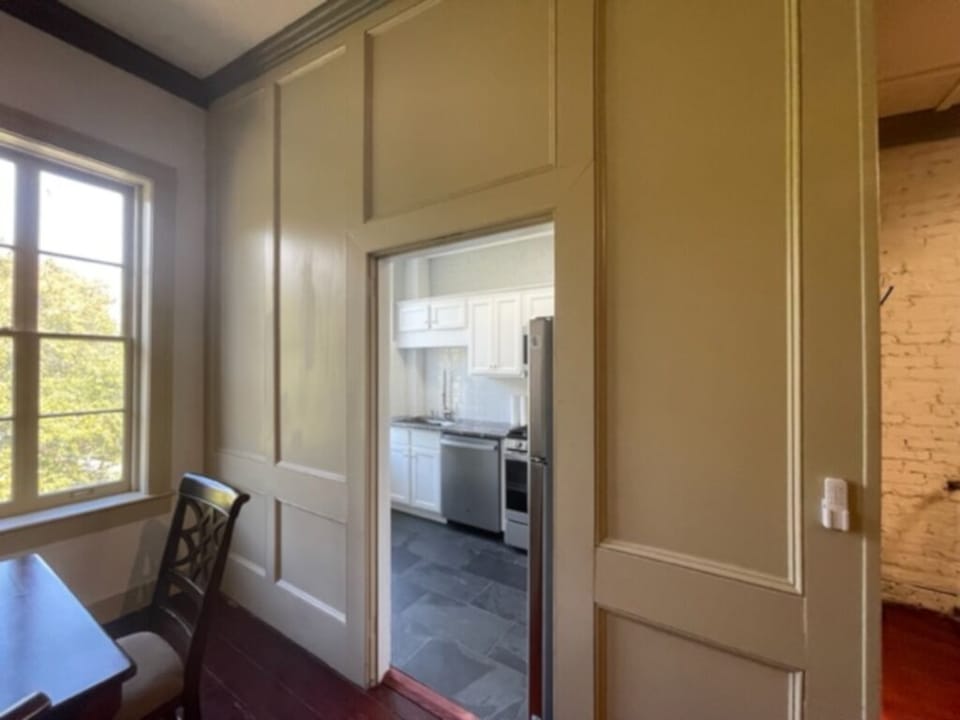 Raised panel entrance to kitchen