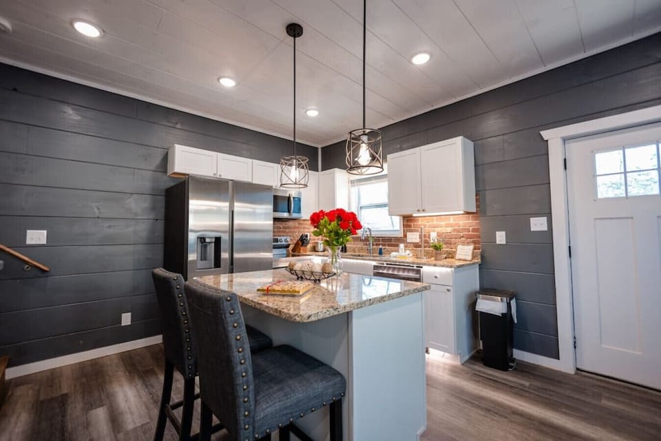 Spacious countertops and sleek appliances make cooking a breeze.