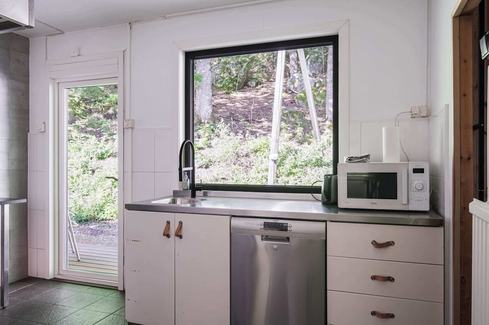 Dishwaser and Micro with view in the forest. 