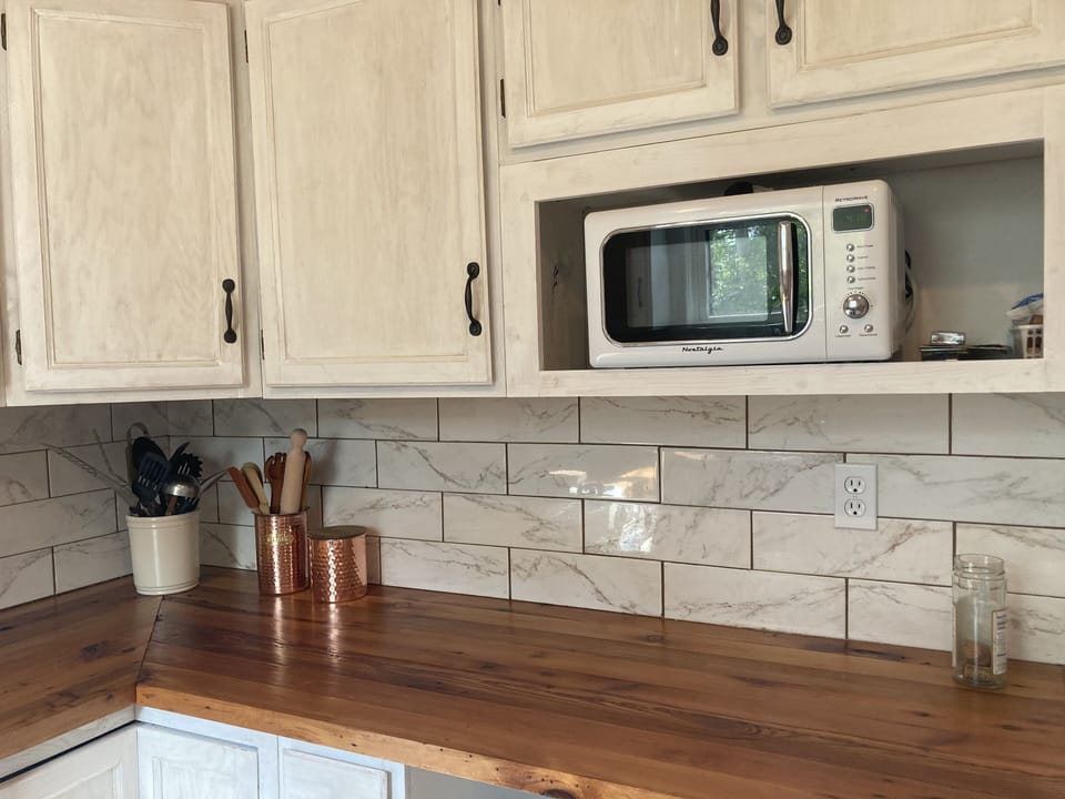 Microwave and new GE refrigerator 