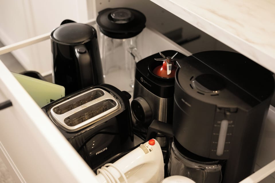 Small appliance drawer with toaster and kettle