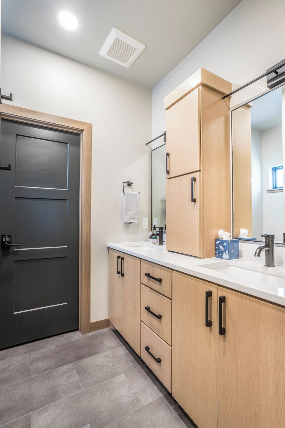 Master bath with jack and jill vanities