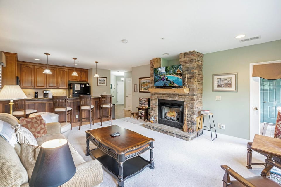 Living Room---Open Floor Plan, Fireplace, Television