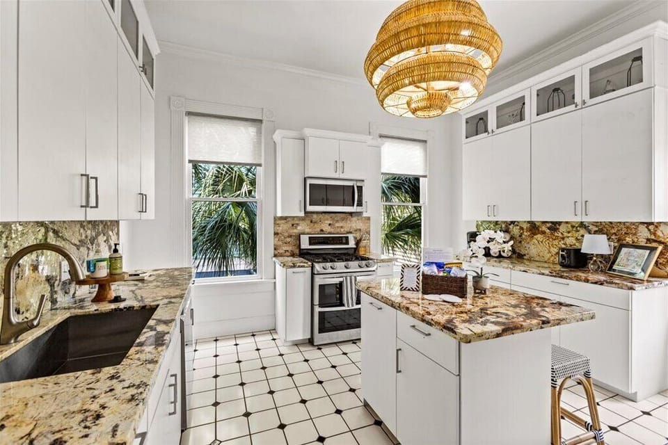 Bright and airy space with palm views, perfect for culinary adventures!