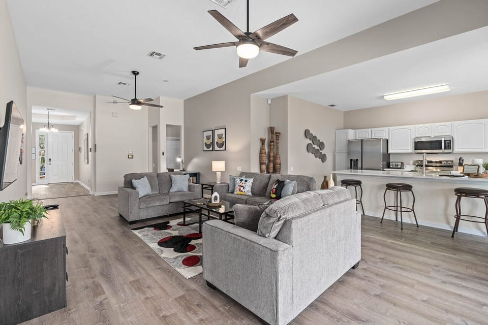living room, kitchen view 
