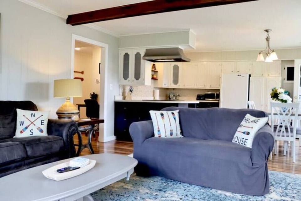 The kitchen opens up to the living room