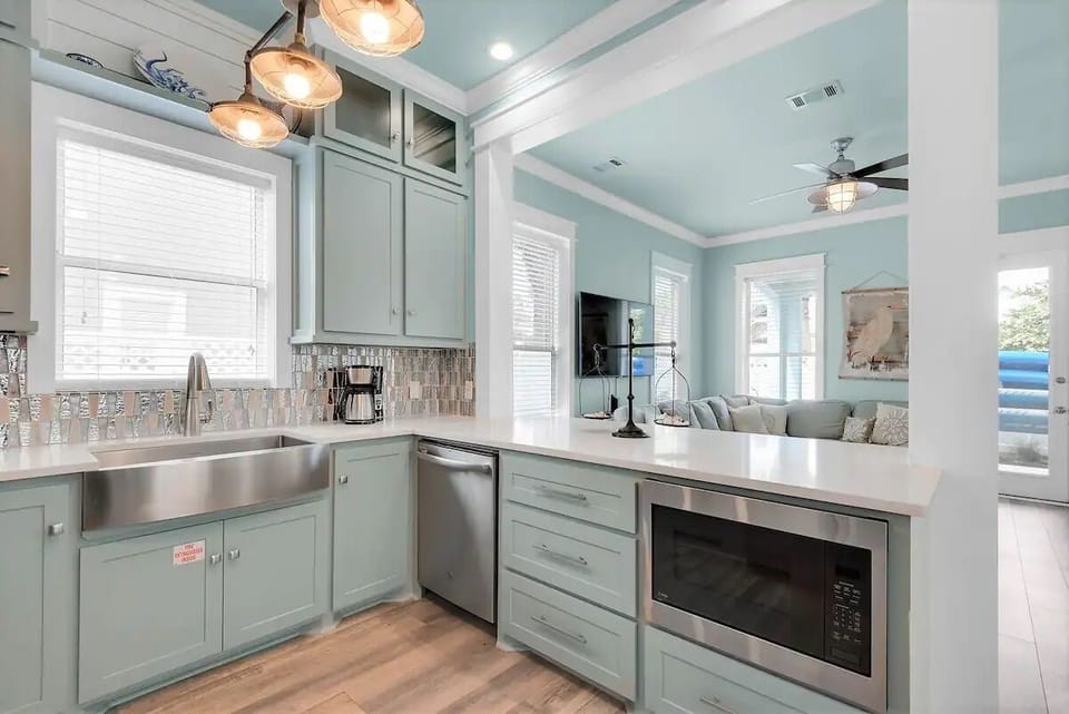 The open layout ensures the family chef gets included in family time
