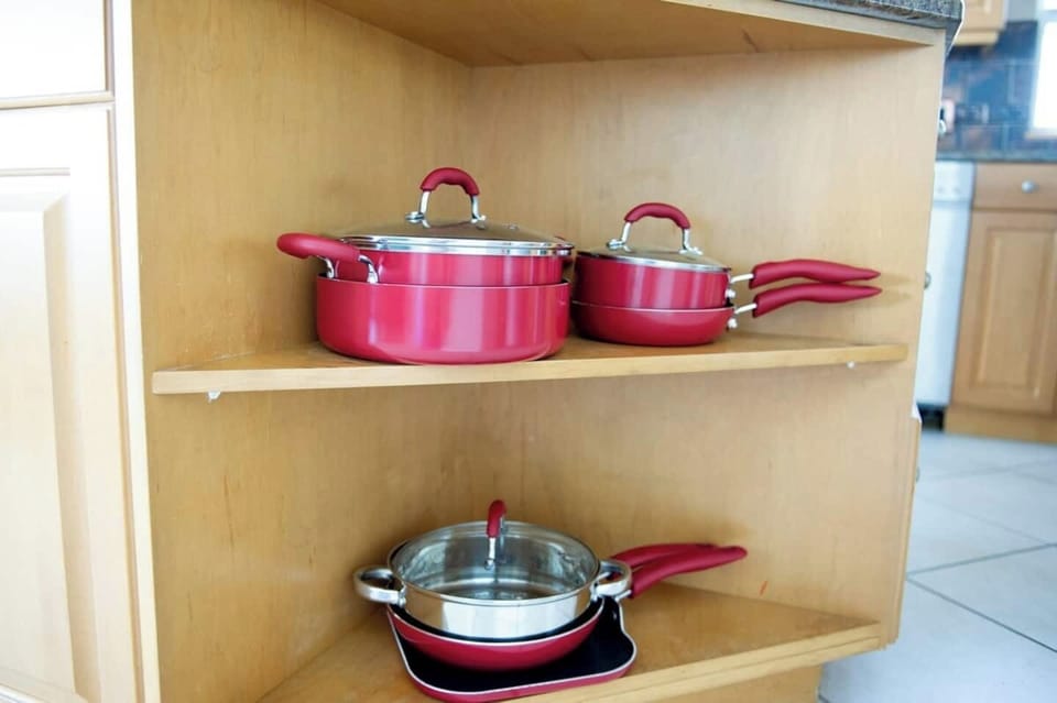 We have a full set of pots and pans and oven mitts, cooking utensils.