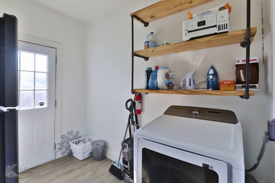 Business printer provided. Washer dryer.