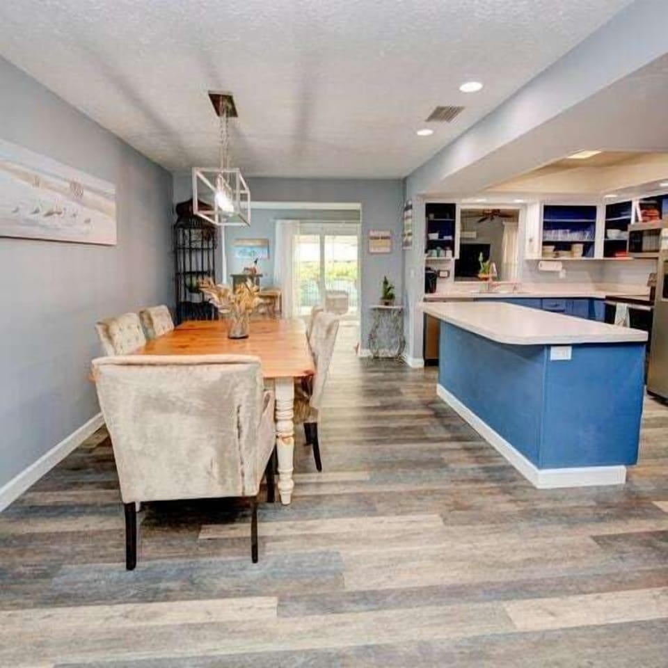Large dining table for up to 8 people.