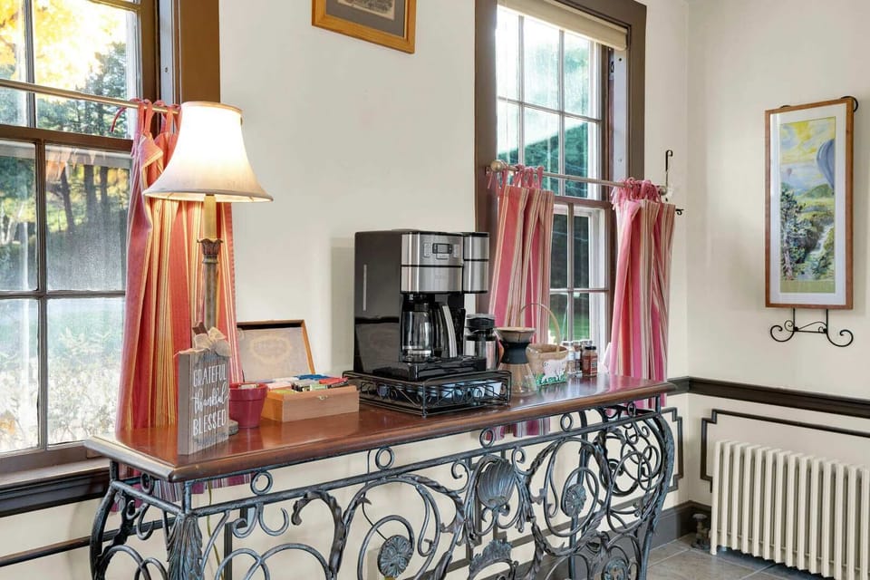 Coffee and tea station with drip coffee maker, teas, and all the essentials for your morning routine