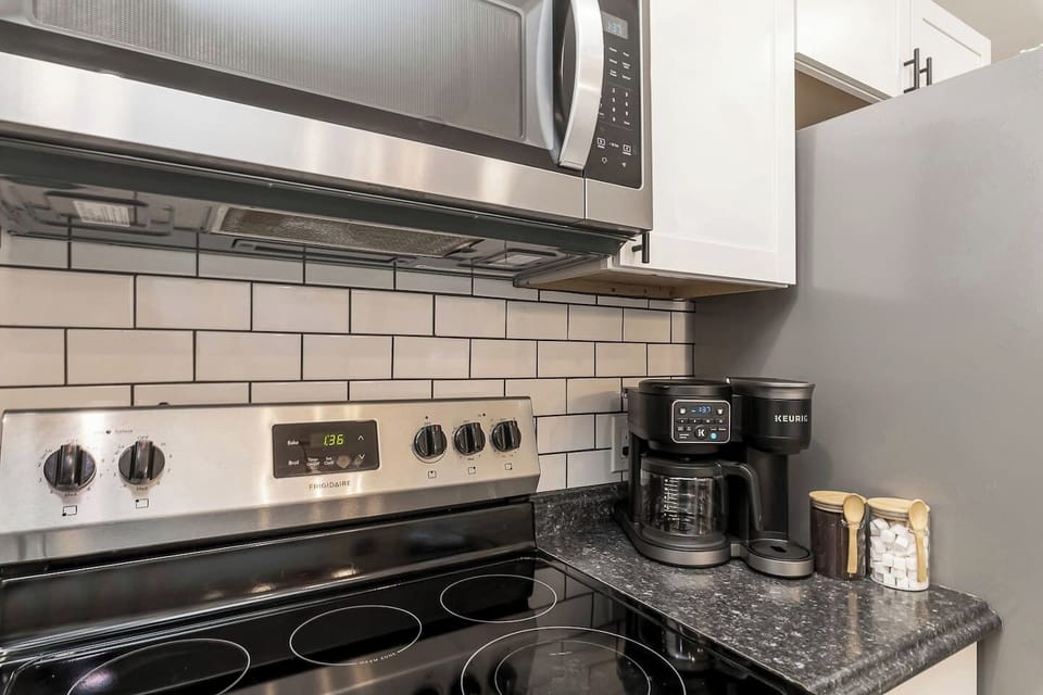 A Keurig coffee maker with supplies is ready for your morning routine, making it easy to start the day refreshed. 