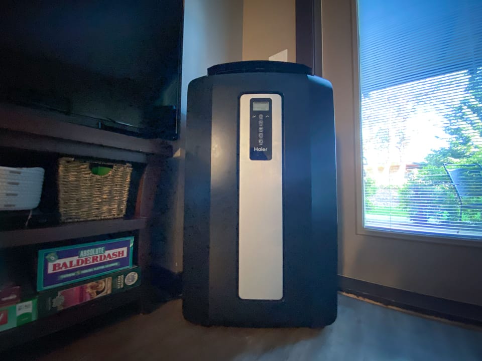High-powered air-conditioning unit in the living room to keep the area cool.