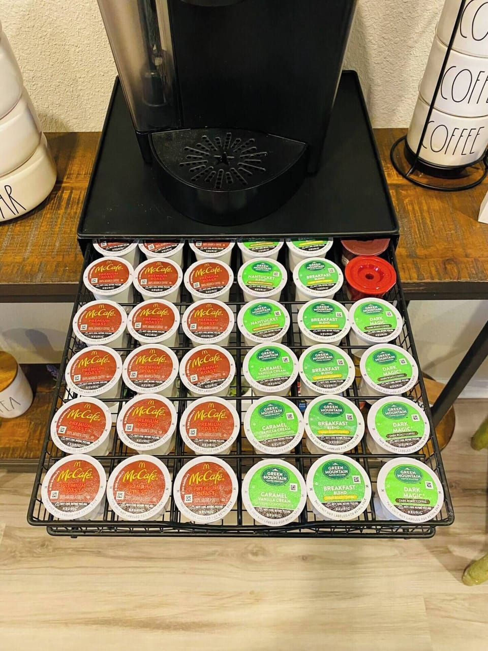 Plenty of coffees to choose from (light, medium, dark roast as well as flavors). 