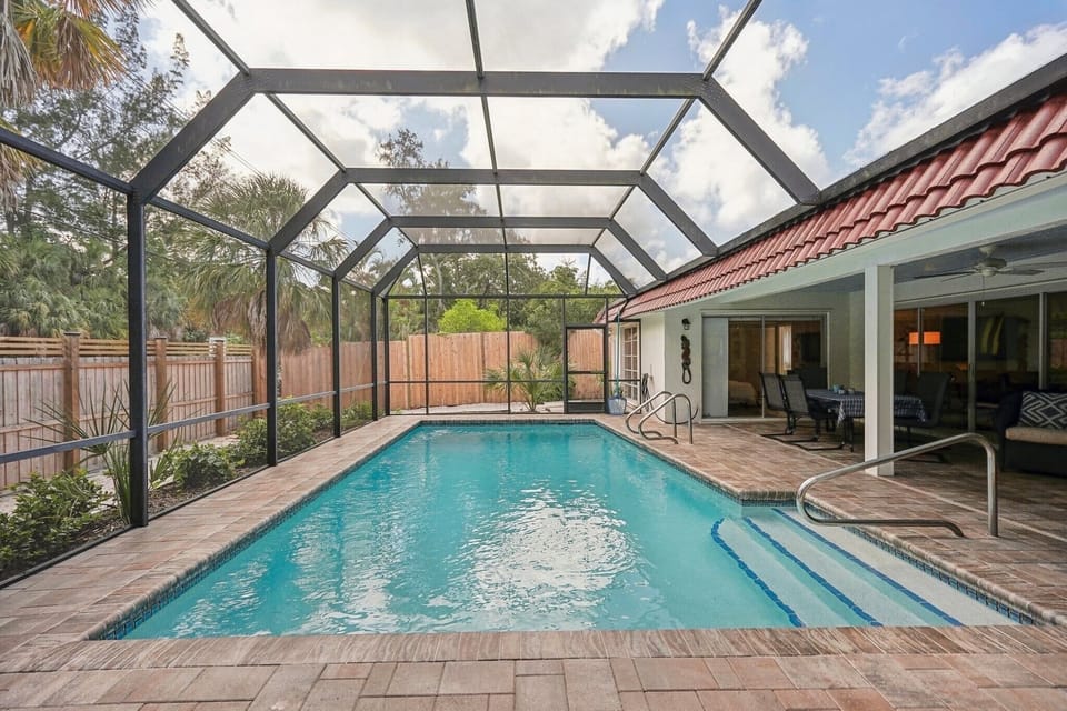 Heated pool fully enclosed.