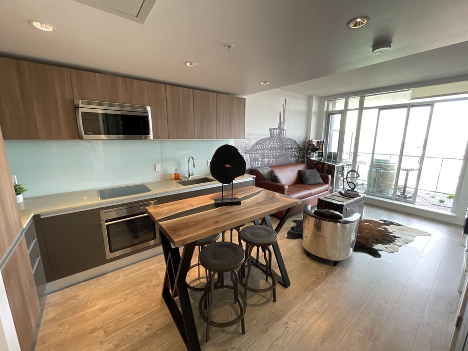kitchen with custom hand made table