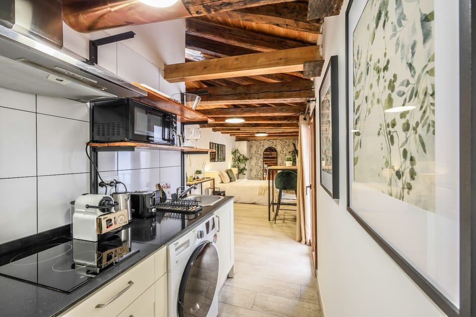 View of the kitchen with appliances