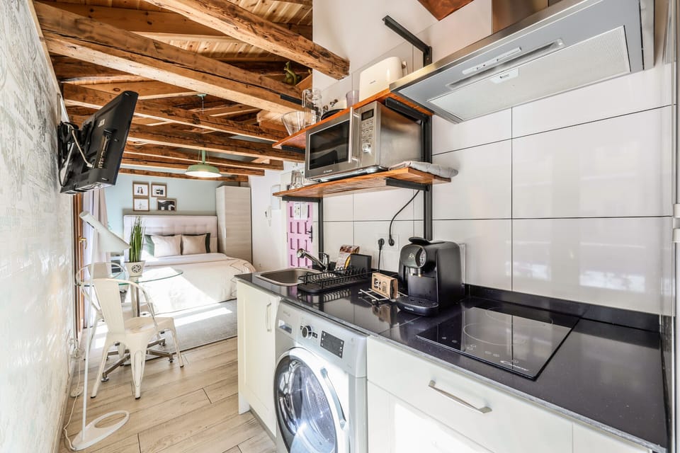View of the kitchen with appliances