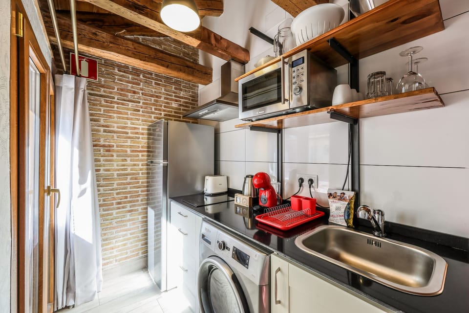 View of the kitchen with appliances