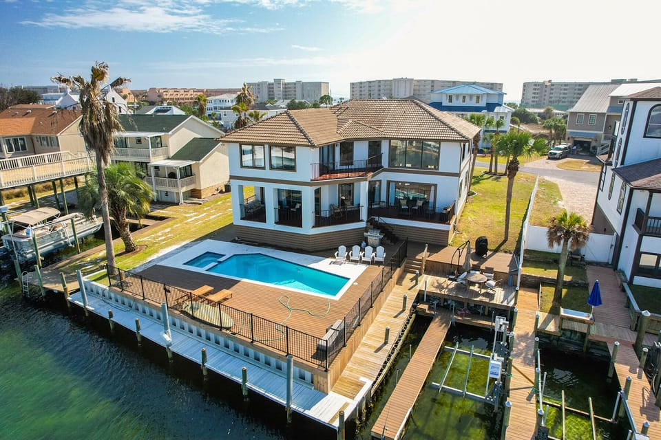 Aerial view of rear of home