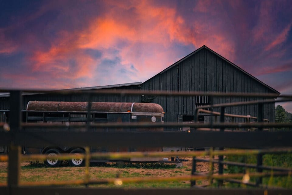 Evenings here are something else- sunsets, barns, and beauty all in one.