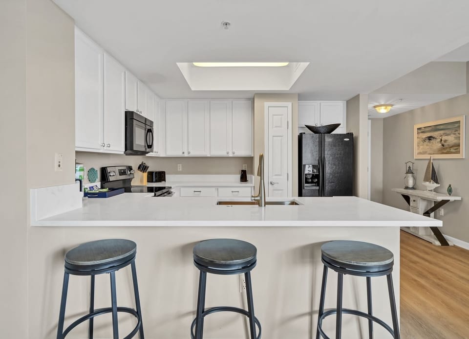 Bar stools for additional seating.