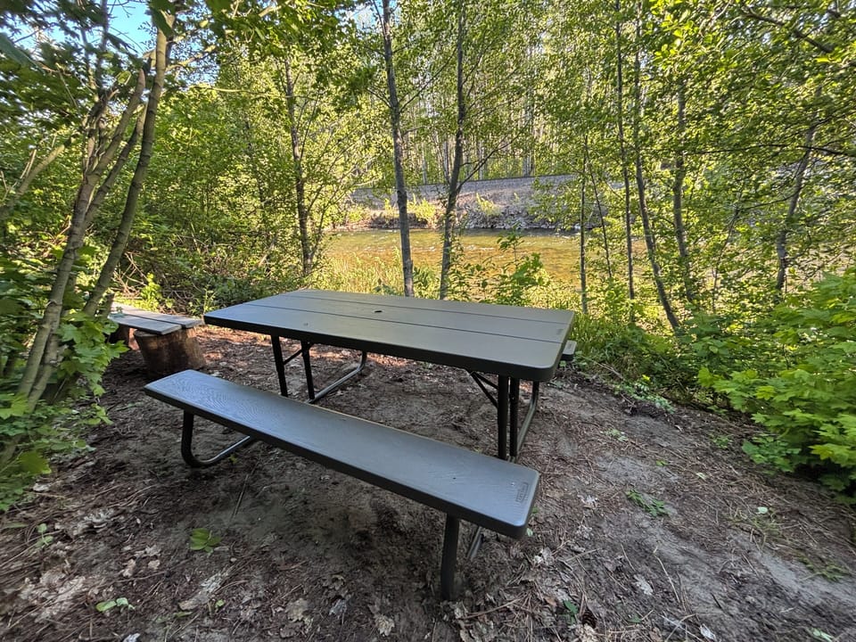 Enjoy a picnic in the shade down by the river!