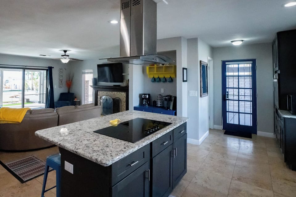 Kitchen opens to living room