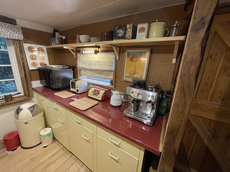 Retro kitchen well stocked with appliances
