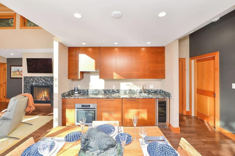 Dining and European styled kitchen space.