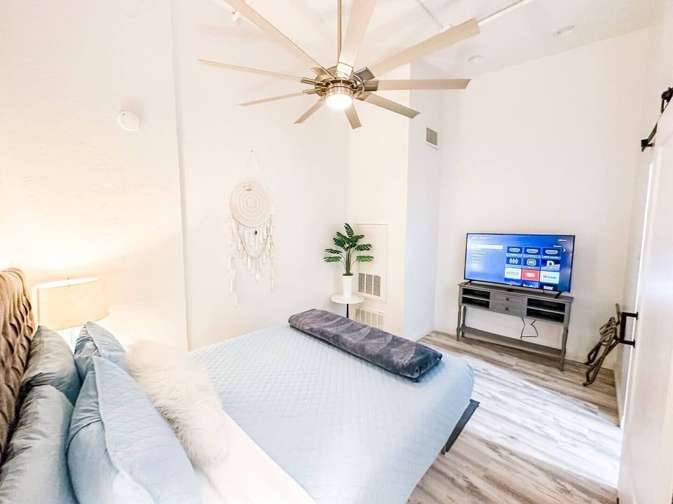 BEDROOM No. 2: Includes (1) Queen bed with all pillows, linens and blankets as well as a 50 inch ROKU Smart TV