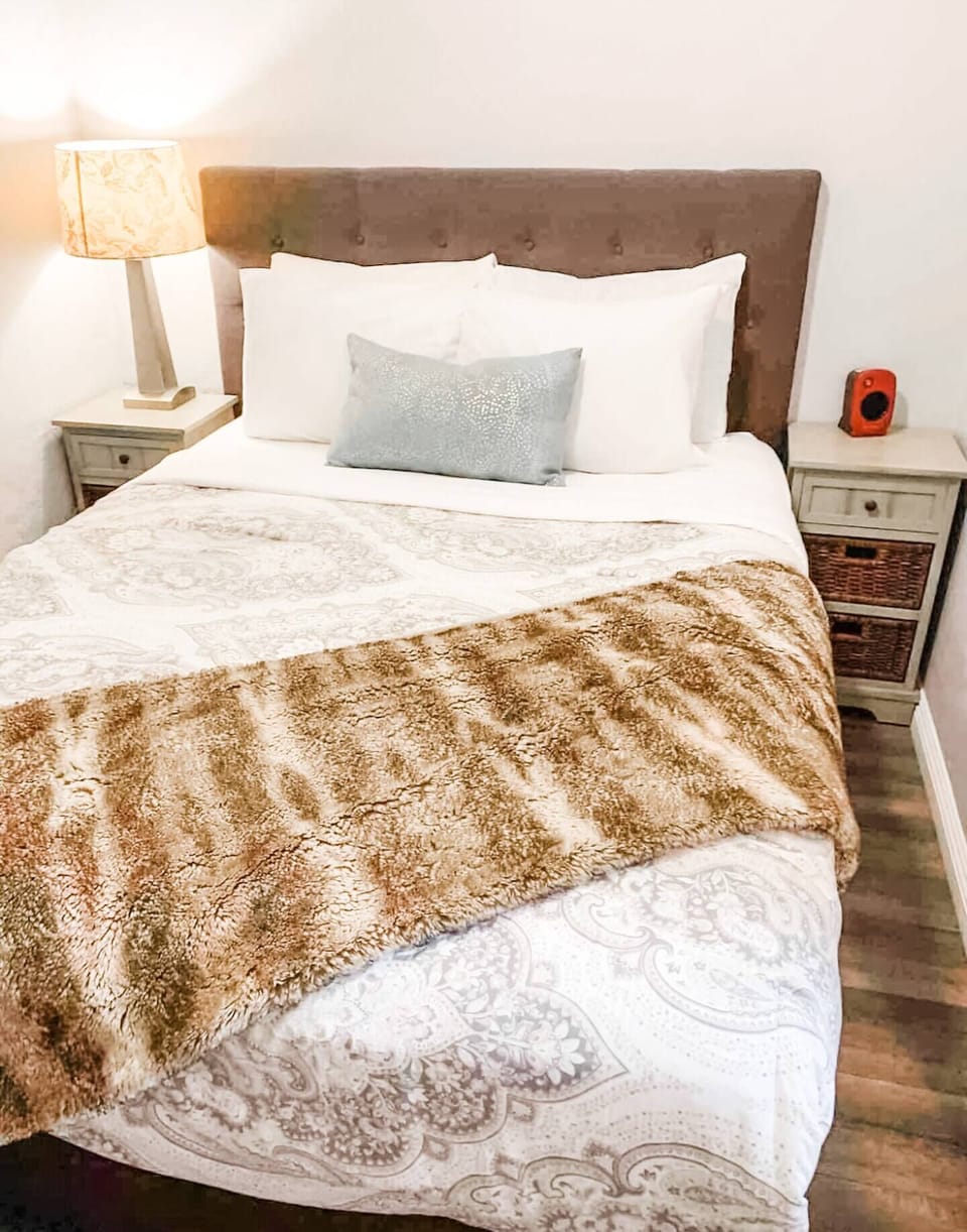 Bedroom No. 2: Queen bed with all pillows, linens and blankets