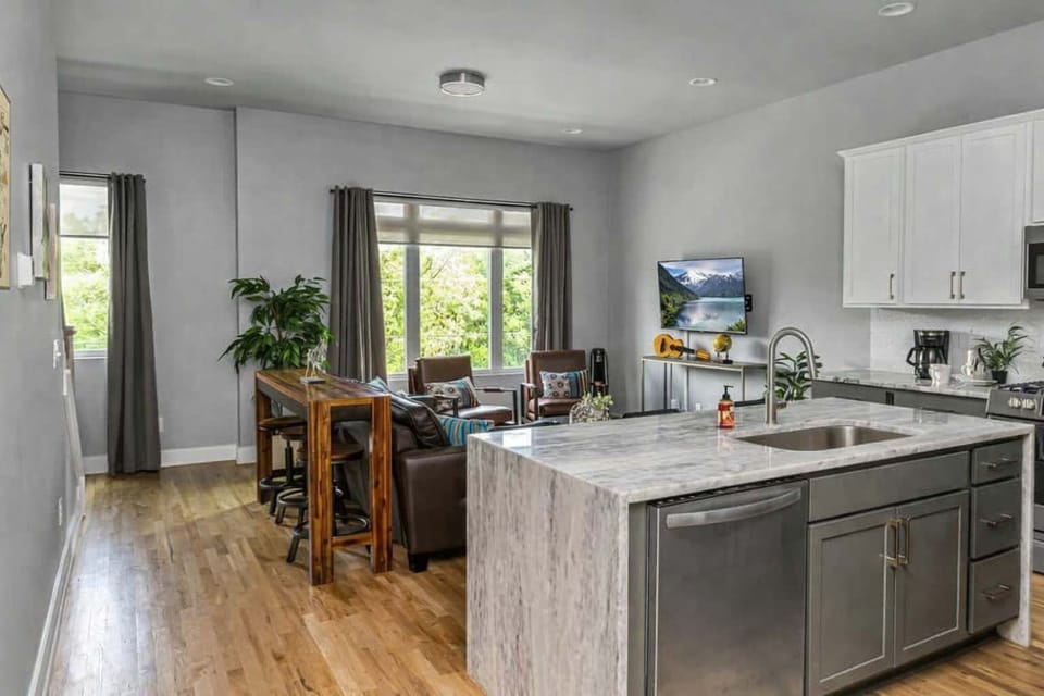 Contemporary open space perfect for cooking, relaxing, and entertaining.