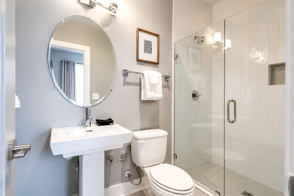 Bedroom 1’s Full bath - we provide hair dryers for each bathroom!
