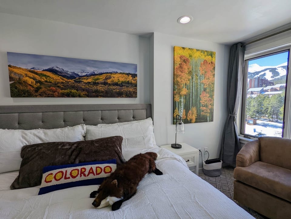 King bed with mountain view