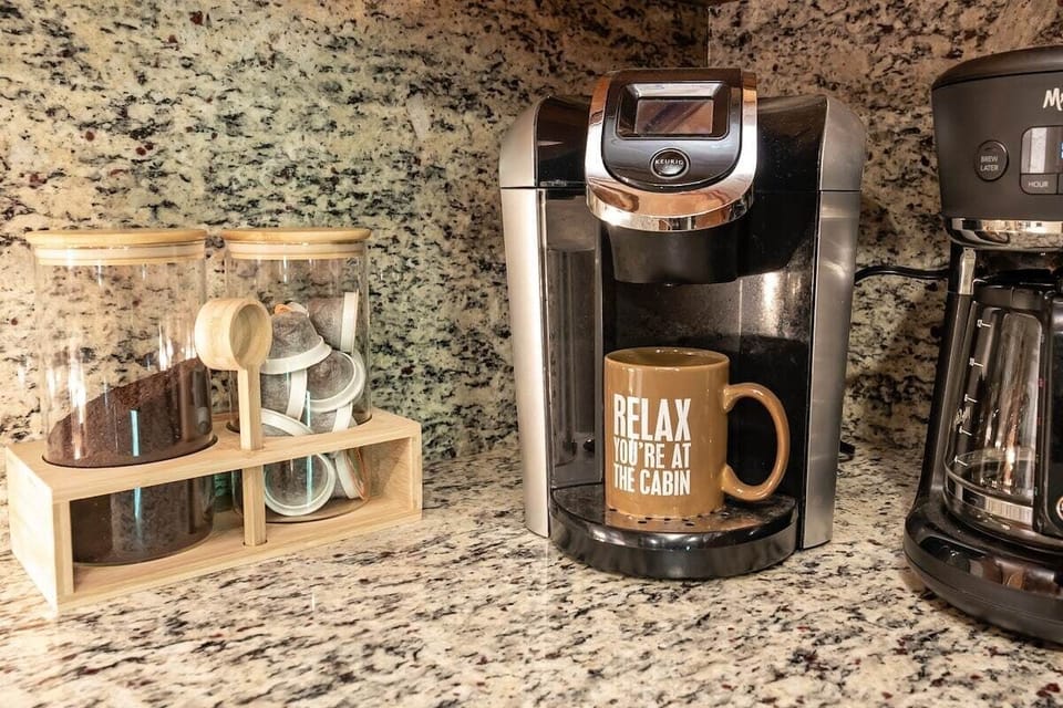 Shady Pines is beautifully decorated and stocked with amenities. From wine, hot cocoa, and coffee -we've got you covered!