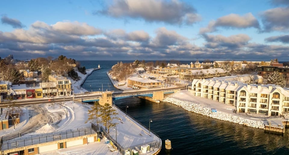 view of Pine river Channel leading from Round lake to Lake Michigan