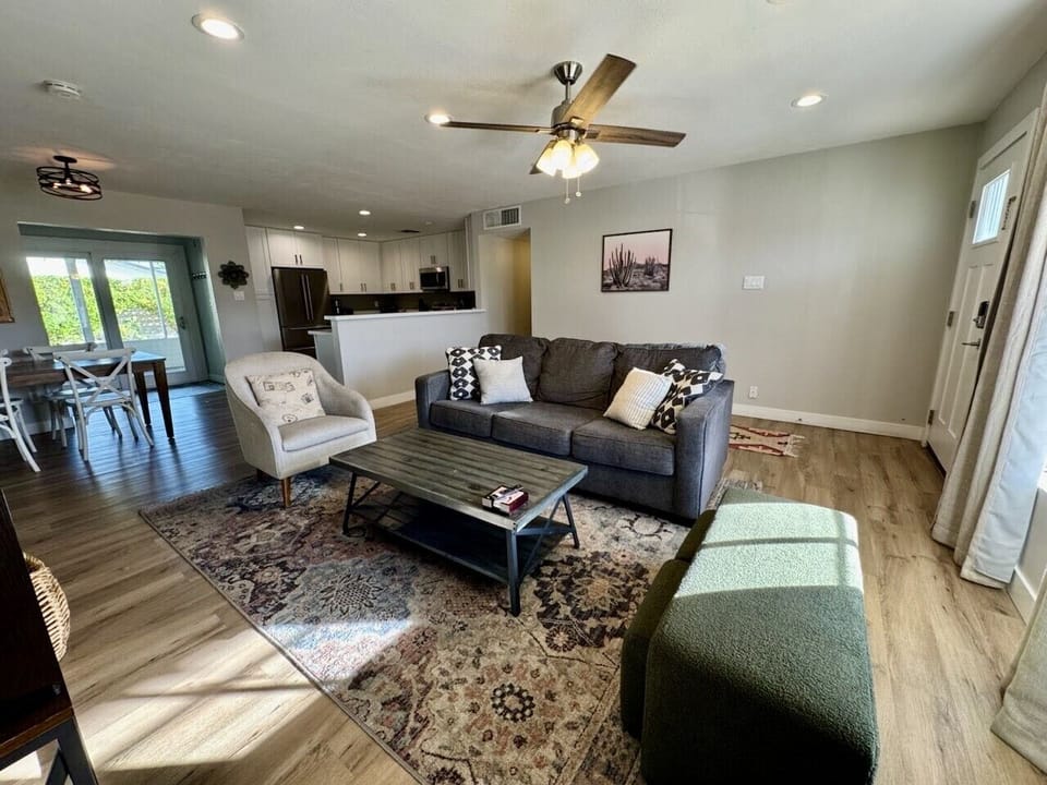 Open floorplan of the living area, kitchen, and dining area